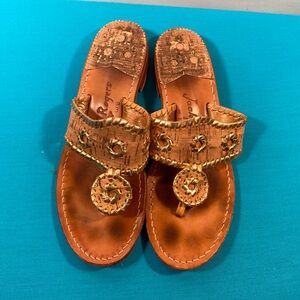 Jack Rogers Tan and Gold Embellished Sandals